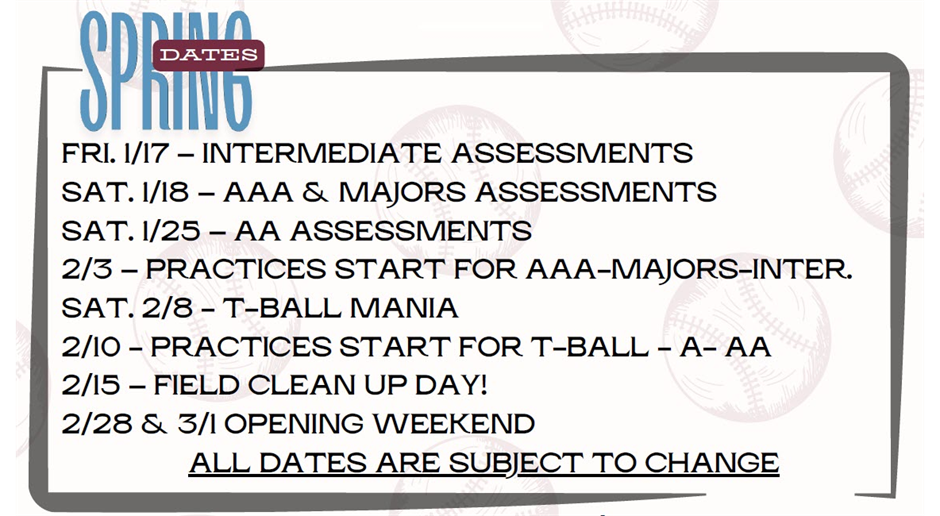 Spring Season 2025 Assessment Dates